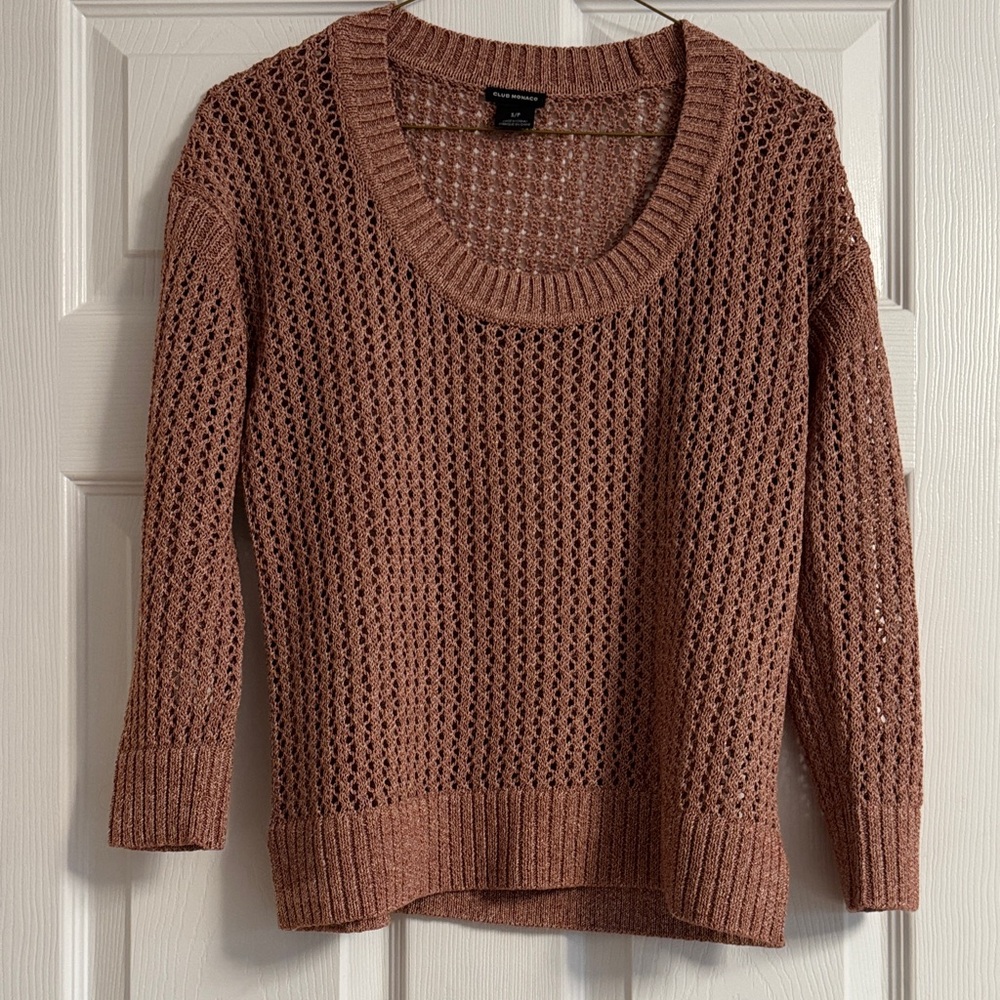 Club Monaco Open-Knit Scoop Neck Sweater in Mauve size S - fits a XS-S